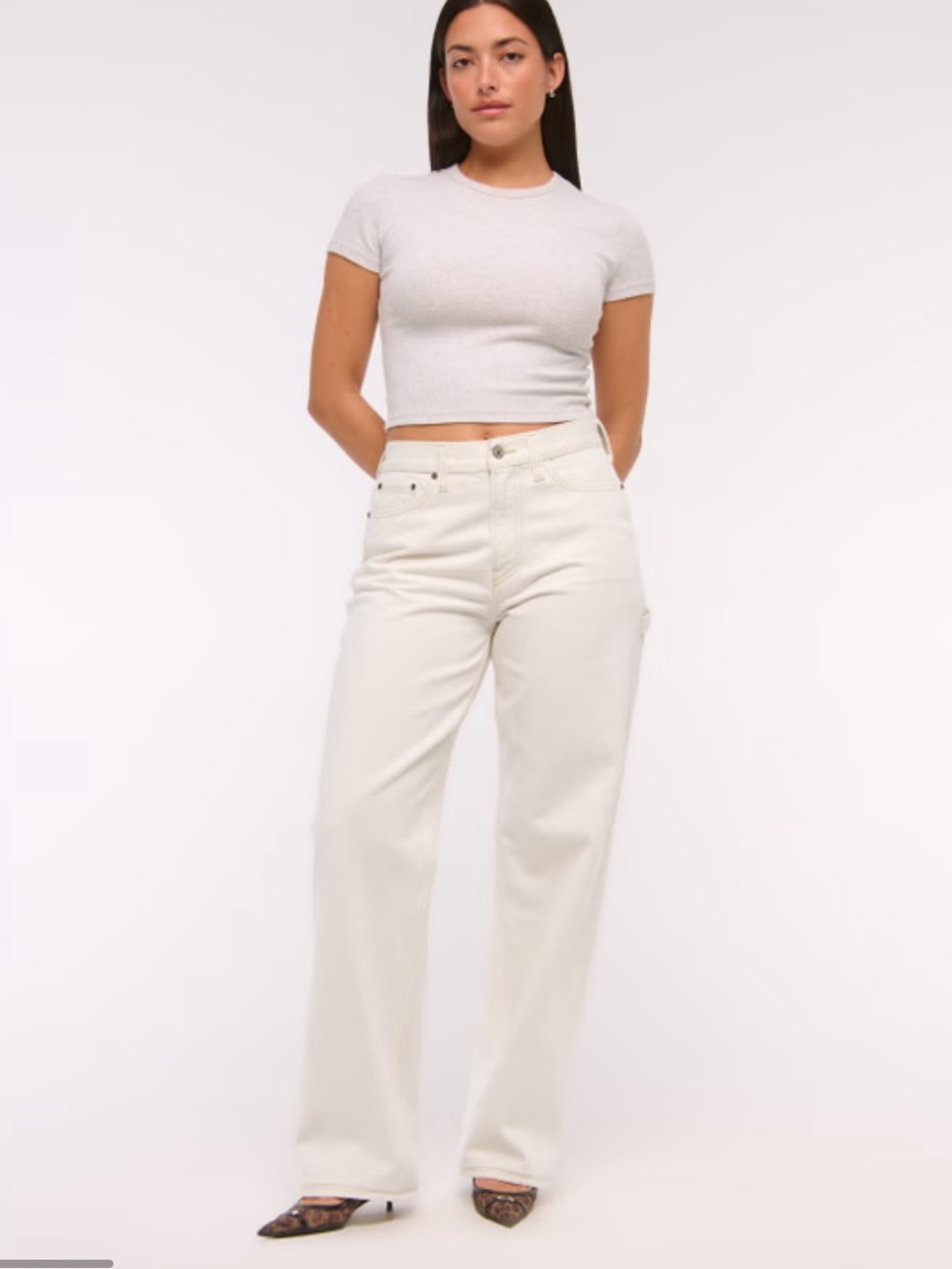 Abercrombie Curve Love Mid Rise Slouchy Jean in Ecru Carpenter sz 27